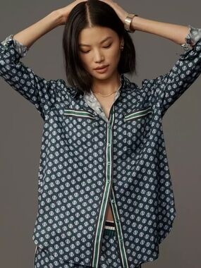 Maeve Silky Shirt Blouse in Tennis Print